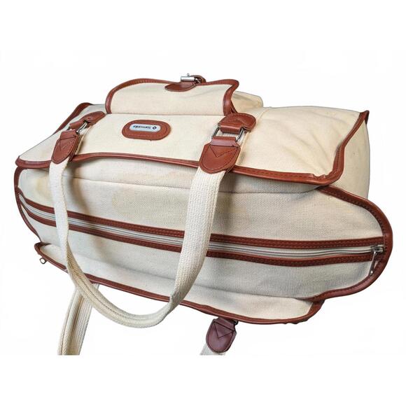 Samsonite Taiwan Duffle Bag 21" Travel Carry-On Beige Canvas - Picture 6 of 12